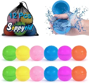 98K Reusable Water Balloons 12Pcs with Mesh Bag, Self Sealing Silicone Ball Latex-Free, No Clean Hassle, Easy to Fill, Summer Toys Water Toy Swimming Pool Beach Park Yard Outdoor Games Party Supplies