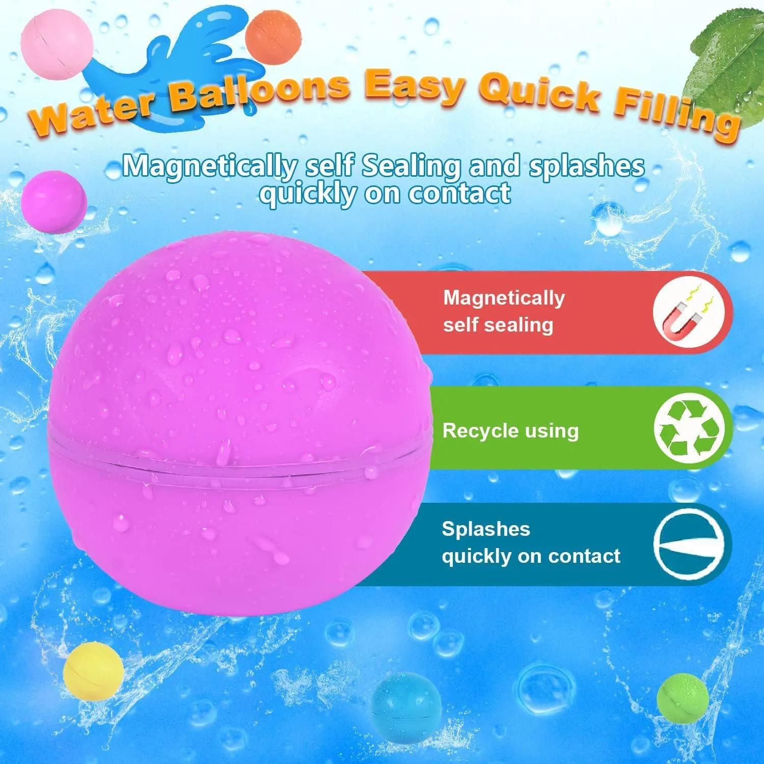 98K Reusable Water Balloons 12Pcs with Mesh Bag, Self Sealing Silicone Ball Latex-Free, No Clean Hassle, Easy to Fill, Summer Toys Water Toy Swimming Pool Beach Park Yard Outdoor Games Party Supplies