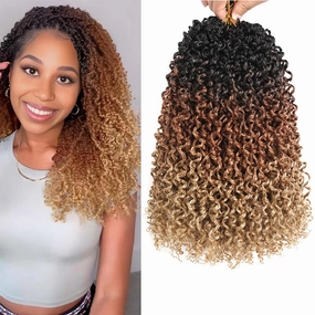 9 PCS Pre-twisted Yanky Twists Synthetic Crochet Braiding Hair 8 Inch Ombre Brown to Blonde Pre Looped Spring Twists Hair Short Water Wave Passion Twists Crochet Hair with Curls 1B/30/27#