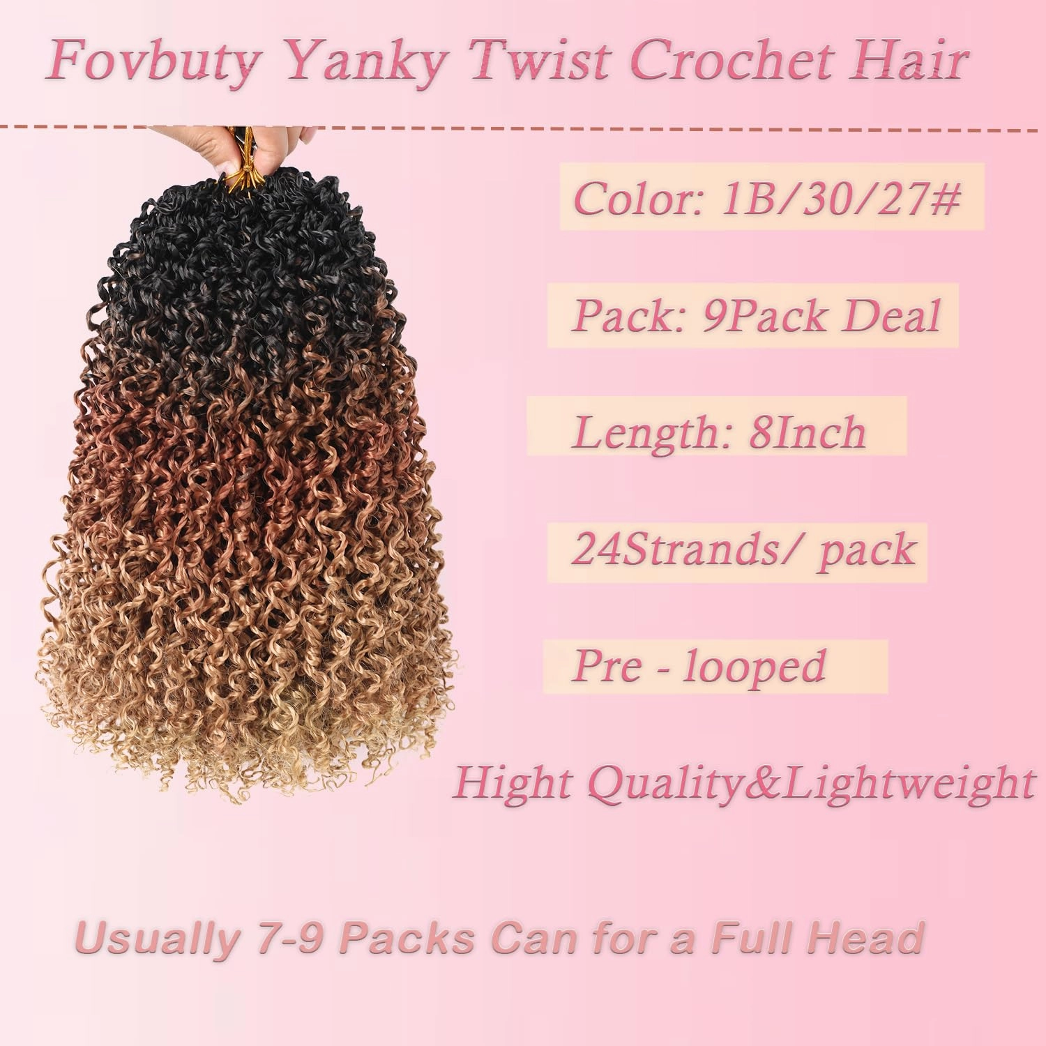 9 PCS Pre-twisted Yanky Twists Synthetic Crochet Braiding Hair 8 Inch Ombre Brown to Blonde Pre Looped Spring Twists Hair Short Water Wave Passion Twists Crochet Hair with Curls 1B/30/27#