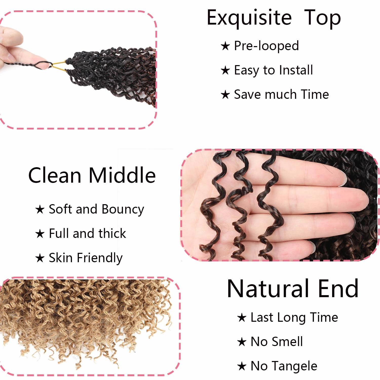9 PCS Pre-twisted Yanky Twists Synthetic Crochet Braiding Hair 8 Inch Ombre Brown to Blonde Pre Looped Spring Twists Hair Short Water Wave Passion Twists Crochet Hair with Curls 1B/30/27#