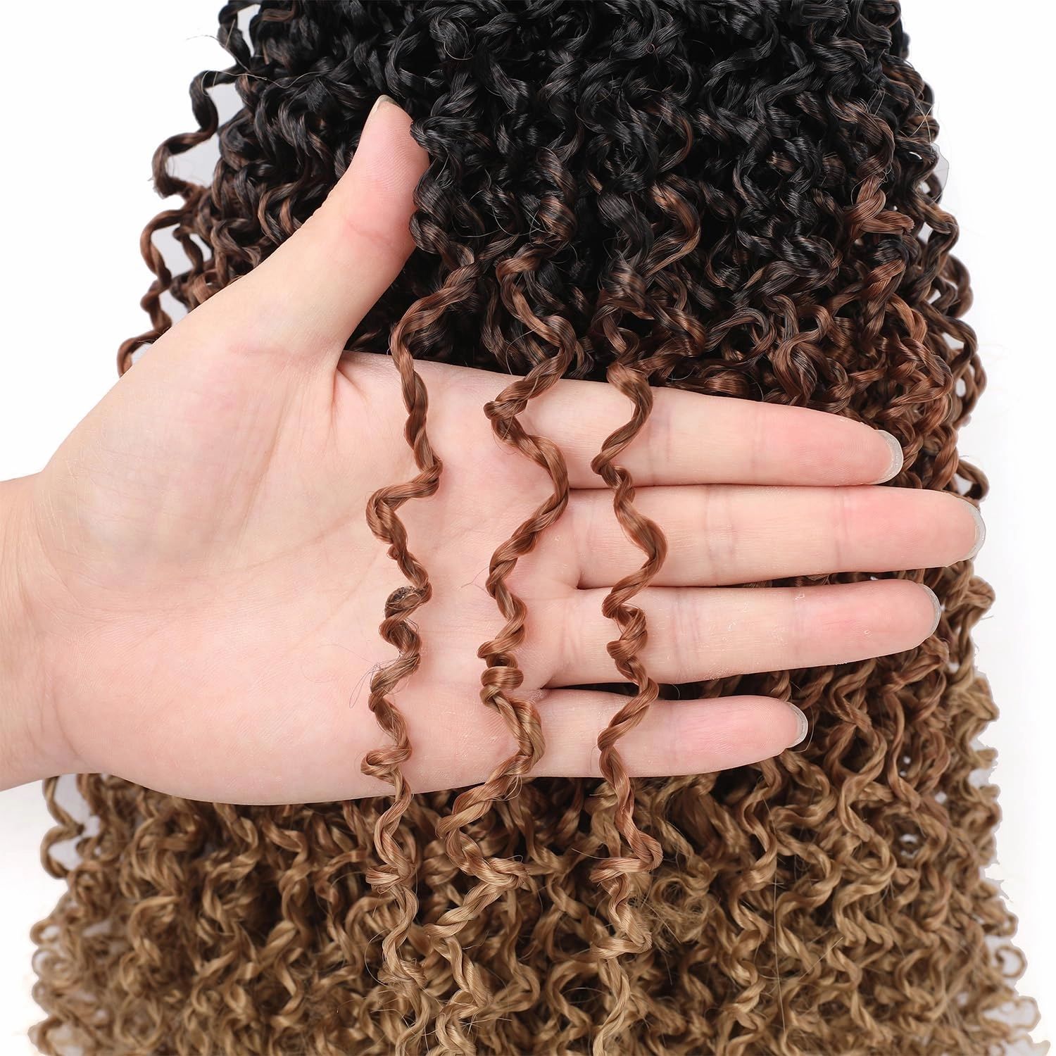 9 PCS Pre-twisted Yanky Twists Synthetic Crochet Braiding Hair 8 Inch Ombre Brown to Blonde Pre Looped Spring Twists Hair Short Water Wave Passion Twists Crochet Hair with Curls 1B/30/27#