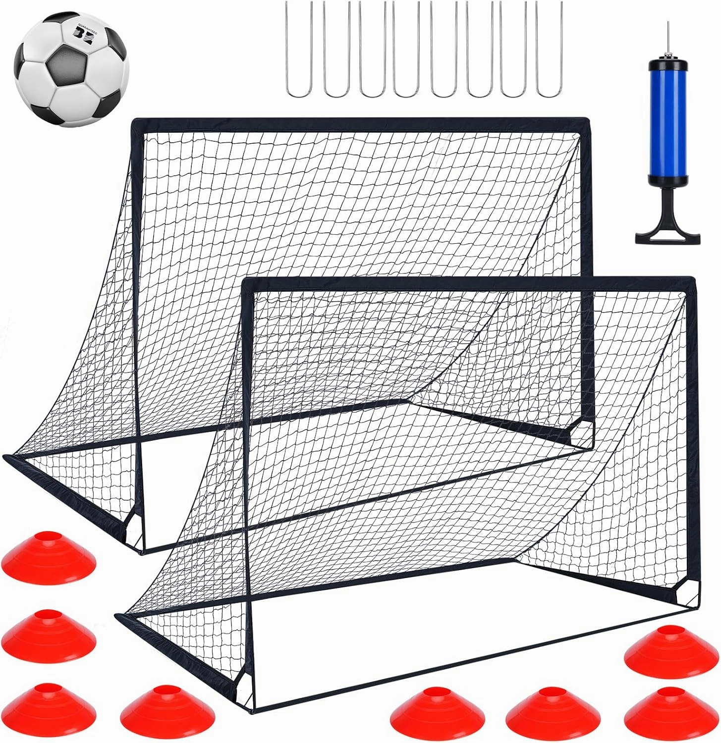 (2 Pack) Soccer Goals for Backyard Set, 6x4 ft Portable with Pop Up Soccer Goal Training Equipment,with Soccer Ball, Ladder and Cones,Soccer Nets for Outdoor Sports