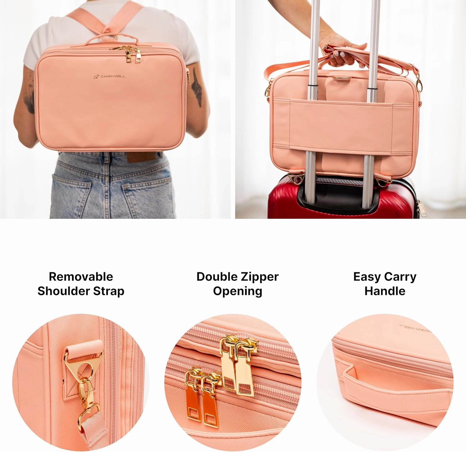 |Not Made In China| Makeup Bag Travel Case, Train Case for Cosmetics, Portable Beauty Organizer, Cosmetic Storage Bag With Adjustable Dividers For Make Up and Brushes