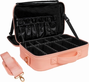 |Not Made In China| Makeup Bag Travel Case, Train Case for Cosmetics, Portable Beauty Organizer, Cosmetic Storage Bag With Adjustable Dividers For Make Up and Brushes