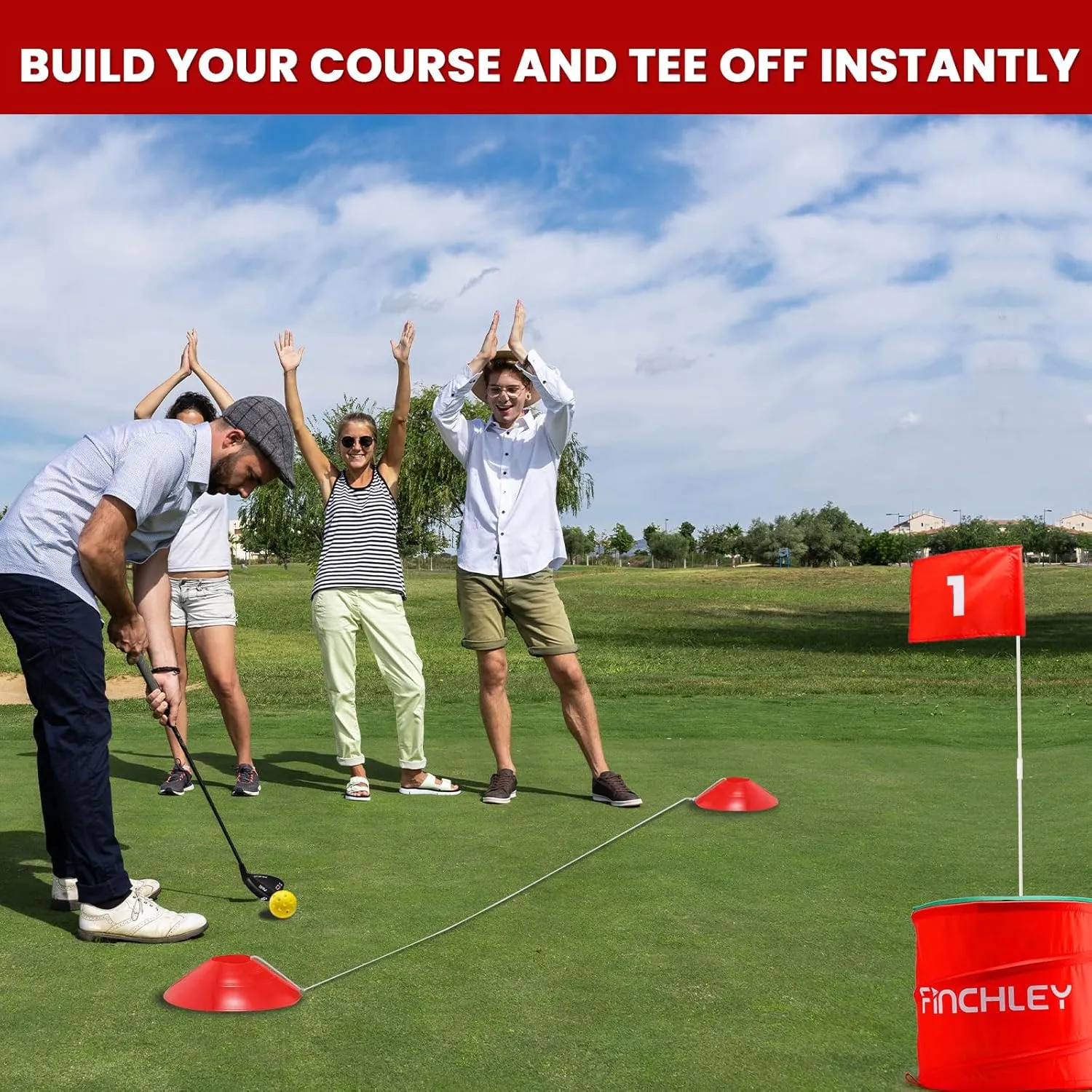 A11N SPORTS Finchley Backyard Golf Chipping Game | Portable 9 or 6 Holes Yard Golf Course for Outdoor, Lawn, Beach, Park | Golf Gifts for Men Women
