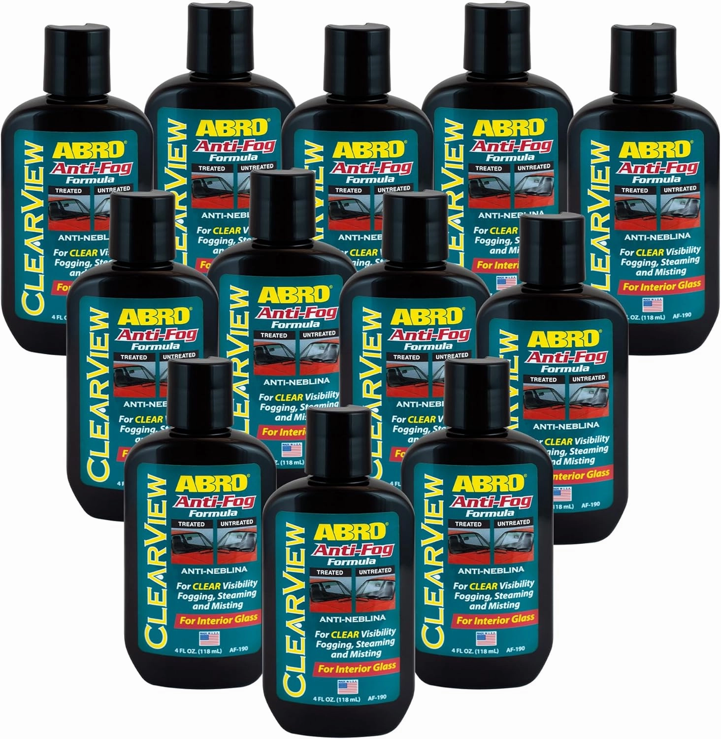 ABRO Clearview Anti-Fog, 4 fl. oz., Effective Defogger for Windows, Glass, Mirrors & Plastics for Home & Automotive Use (Pack of 12)
