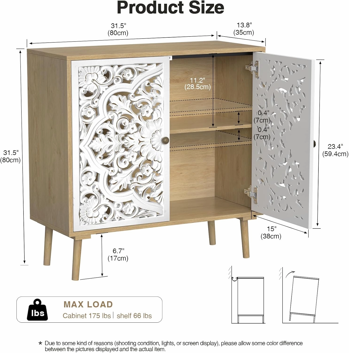 Accent Cabinet with 2 Doors, Carved Cabinet Decorative Sideboard Storage with Adjustable Shelf, Entryway Cabinets for Kitchen with Storage Credenza