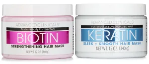 Advanced Clinicals Biotin Hair Repair Mask   Keratin Strengthening   Smoothing Hair Mask Bundle