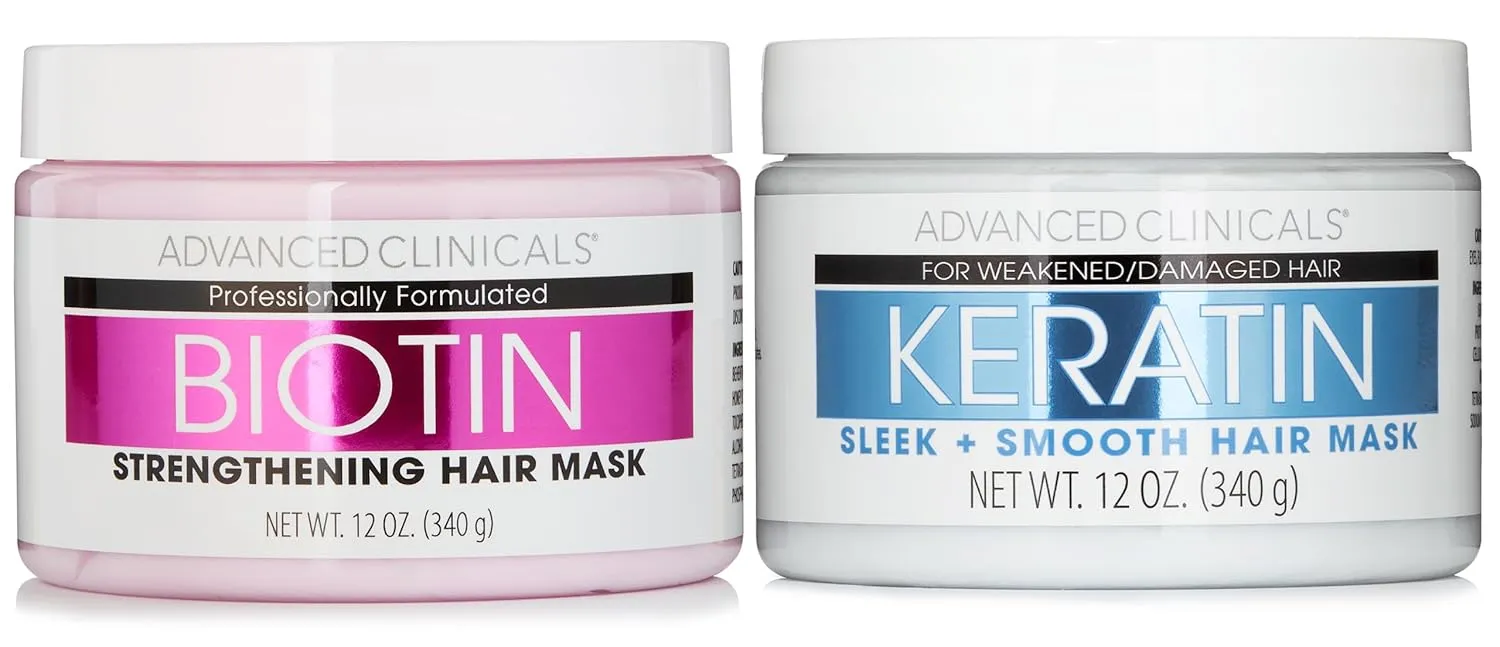 Advanced Clinicals Biotin Hair Repair Mask   Keratin Strengthening   Smoothing Hair Mask Bundle