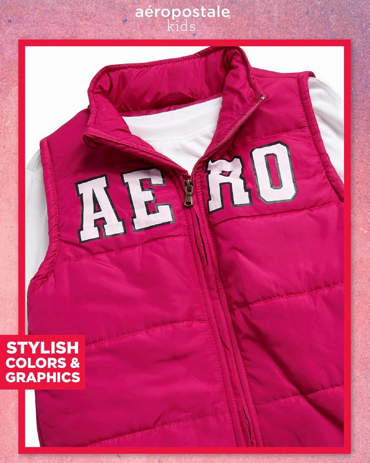 AEROPOSTALE Girls' Jogger Set - 3 Piece Girls Long Sleeve Shirt, Puffer Vest and Jogger Pants with Applique Patches (4-12)