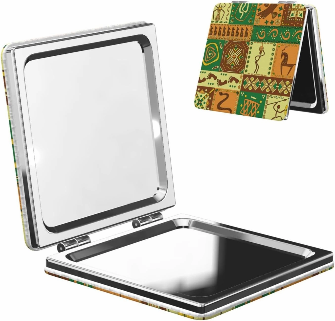 African Pattern Women Handheld Makeup Mirror Portable Compact Mirror Folding Mini Cosmetic Mirror