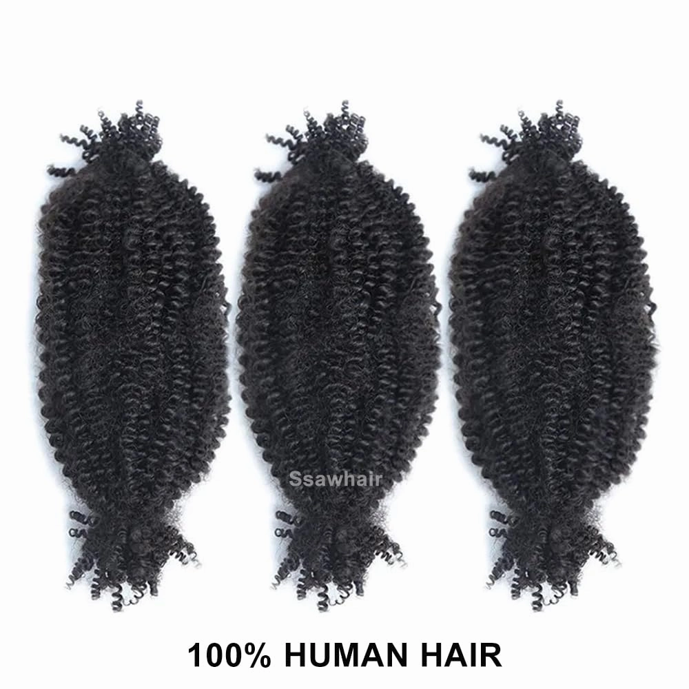 Afro Kinky Curly Human Hair Bulk Springy Twist Hair Extensions For Twist Braiding Locs Hair Pre-Separated Springy Afro Twist Human Hair Extensions 18 Inch 200g