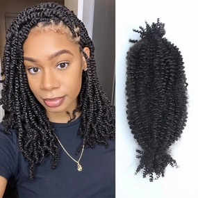Afro Kinky Curly Human Hair Bulk Springy Twist Hair Extensions For Twist Braiding Locs Hair Pre-Separated Springy Afro Twist Human Hair Extensions 18 Inch 200g