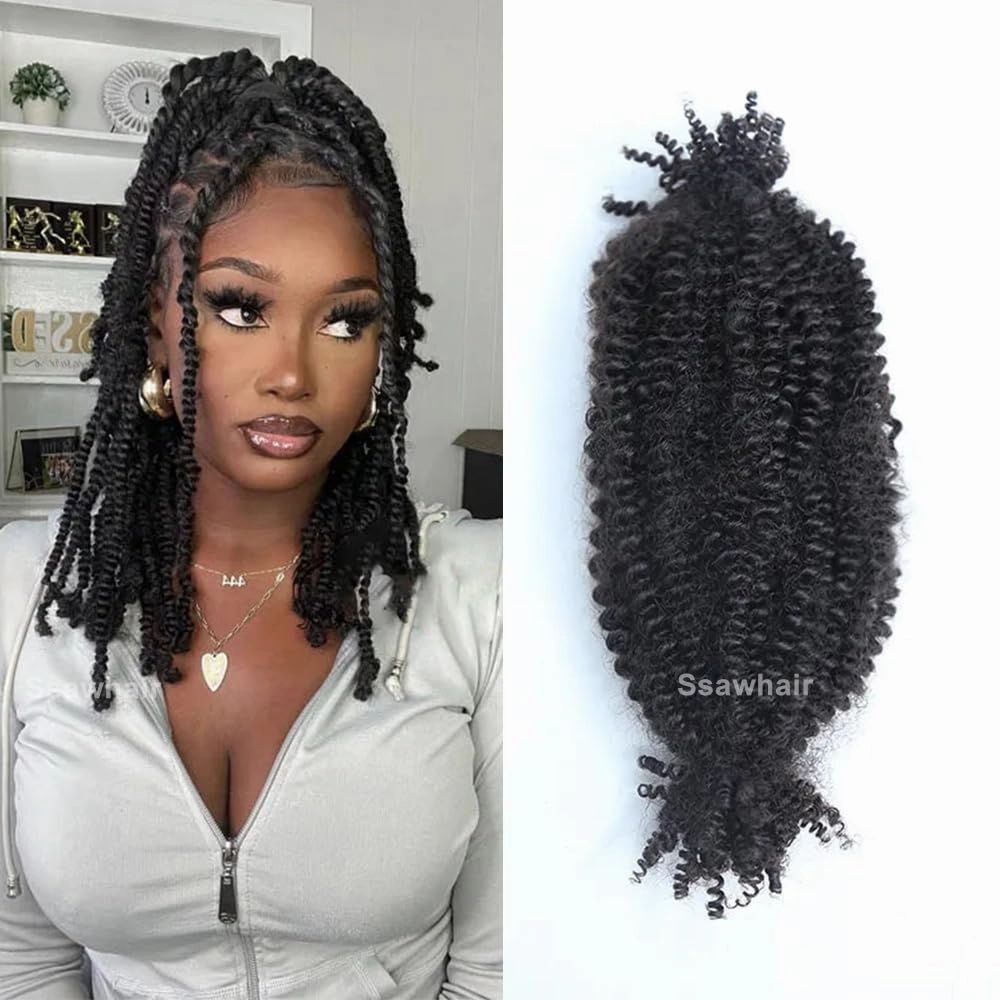 Afro Kinky Curly Human Hair Bulk Springy Twist Hair Extensions For Twist Braiding Locs Hair Pre-Separated Springy Afro Twist Human Hair Extensions 18 Inch 200g