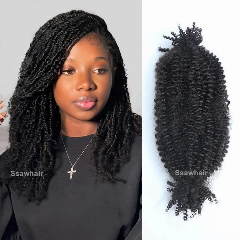 Afro Kinky Curly Human Hair Bulk Springy Twist Hair Extensions For Twist Braiding Locs Hair Pre-Separated Springy Afro Twist Human Hair Extensions 18 Inch 200g