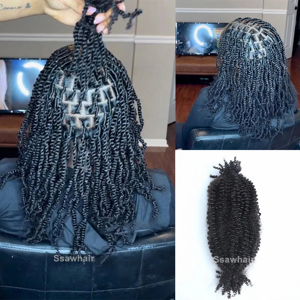 Afro Kinky Curly Human Hair Bulk Springy Twist Hair Extensions For Twist Braiding Locs Hair Pre-Separated Springy Afro Twist Human Hair Extensions 18 Inch 200g