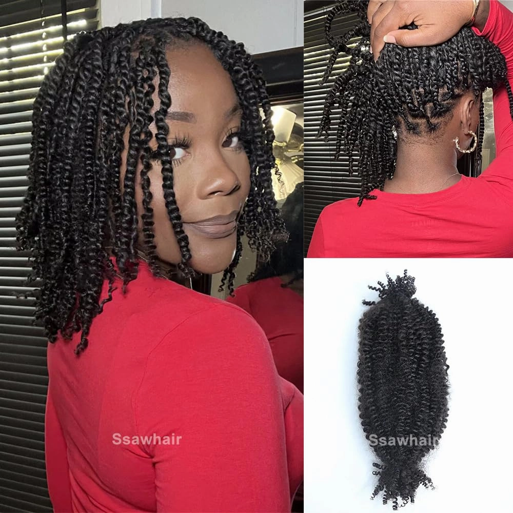 Afro Kinky Curly Human Hair Bulk Springy Twist Hair Extensions For Twist Braiding Locs Hair Pre-Separated Springy Afro Twist Human Hair Extensions 18 Inch 200g