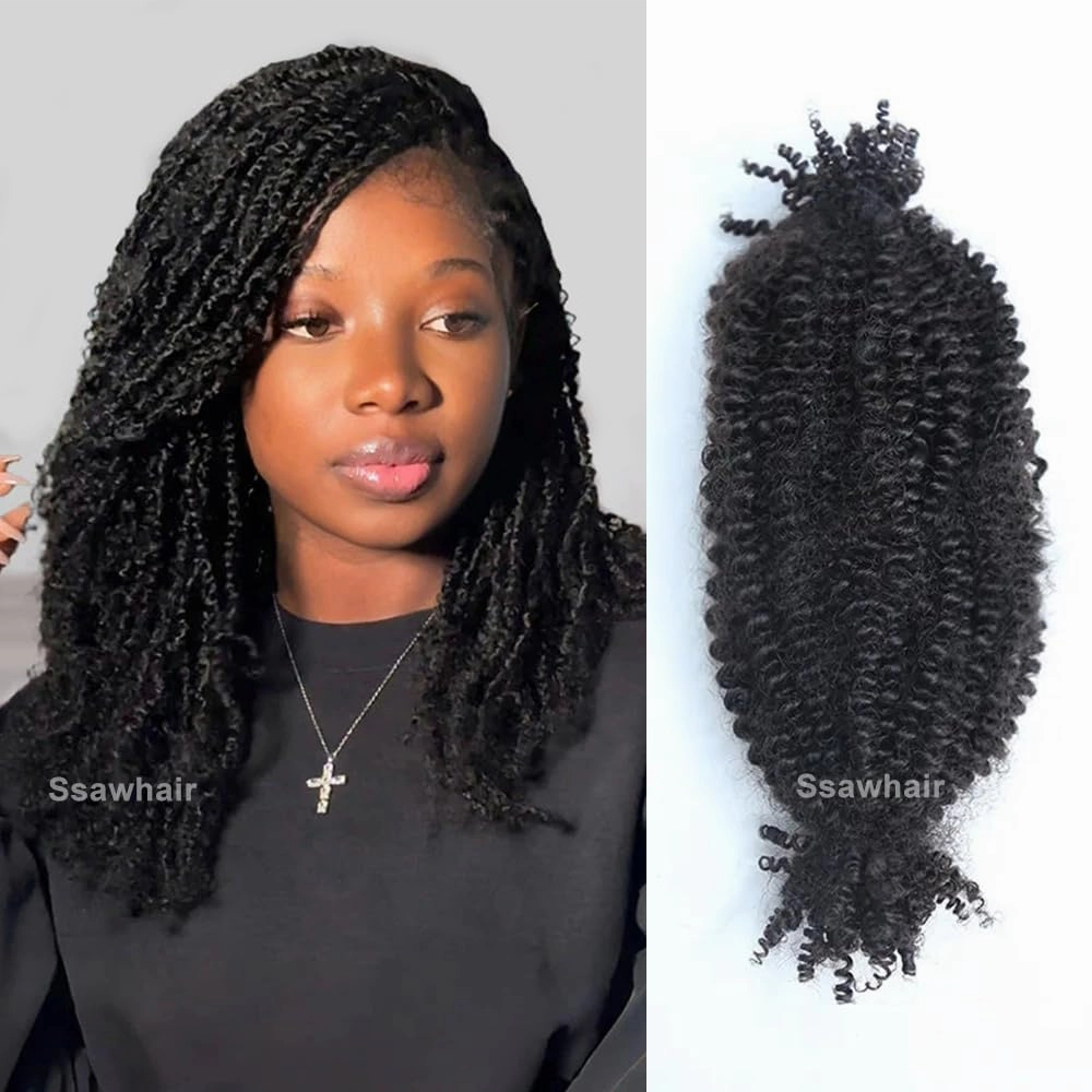 Afro Kinky Curly Human Hair Bulk Springy Twist Hair Extensions For Twist Braiding Locs Hair Pre-Separated Springy Afro Twist Human Hair Extensions 18 Inch 300g