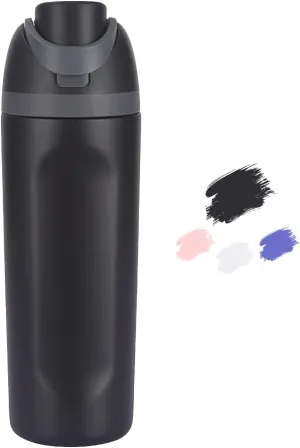 AFXGUSD 20oz Sleek Insulated Water Bottle with Reusable Straw, Fits in Car Cup Holder, Lightweight & Leakproof Stainless Steel Water Bottles for Home/Office/Travel/Sports/School, Black