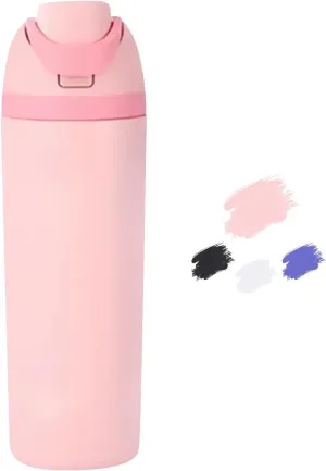 AFXGUSD 20oz Sleek Insulated Water Bottle with Reusable Straw, Fits in Car Cup Holder, Lightweight & Leakproof Stainless Steel Water Bottles for Home/Office/Travel/Sports/School, Pink