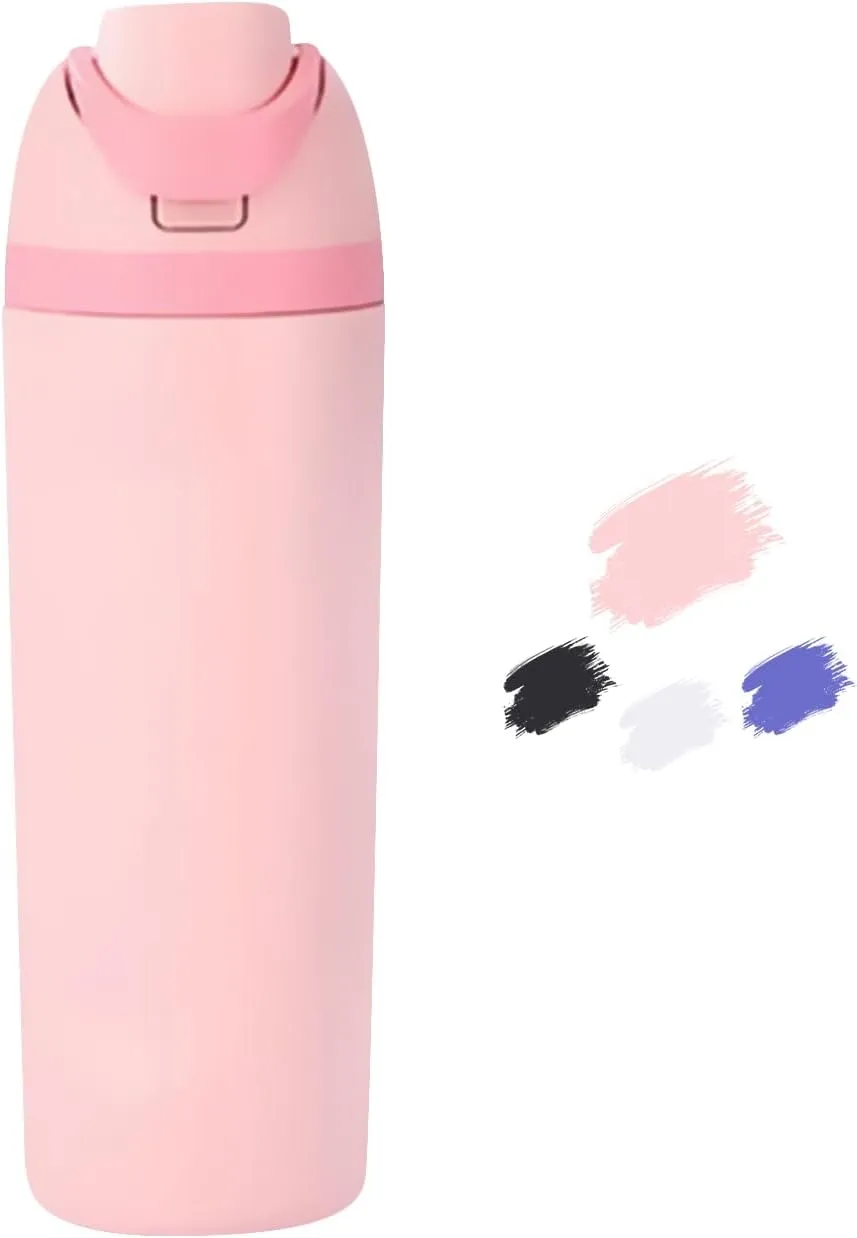 AFXGUSD 20oz Sleek Insulated Water Bottle with Reusable Straw, Fits in Car Cup Holder, Lightweight & Leakproof Stainless Steel Water Bottles for Home/Office/Travel/Sports/School, Pink