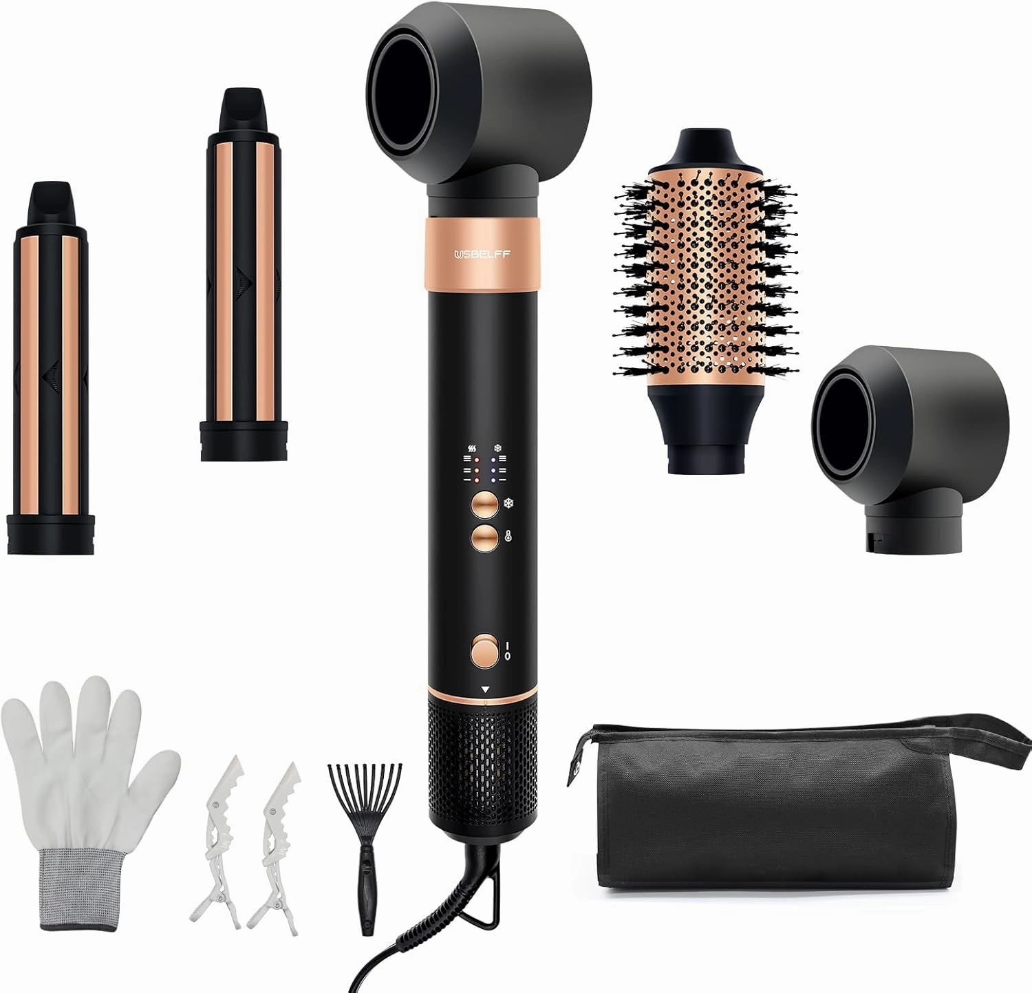 Air Styler Hair Dryer Brush - 110,000 RPM Flexible Hair Styler for Fast Drying/Rotating Curling/Volumizing/Straightening Auto Wrap Curlers, High-Speed Oval Blow Brush Hair Dryer (Black-Golden)