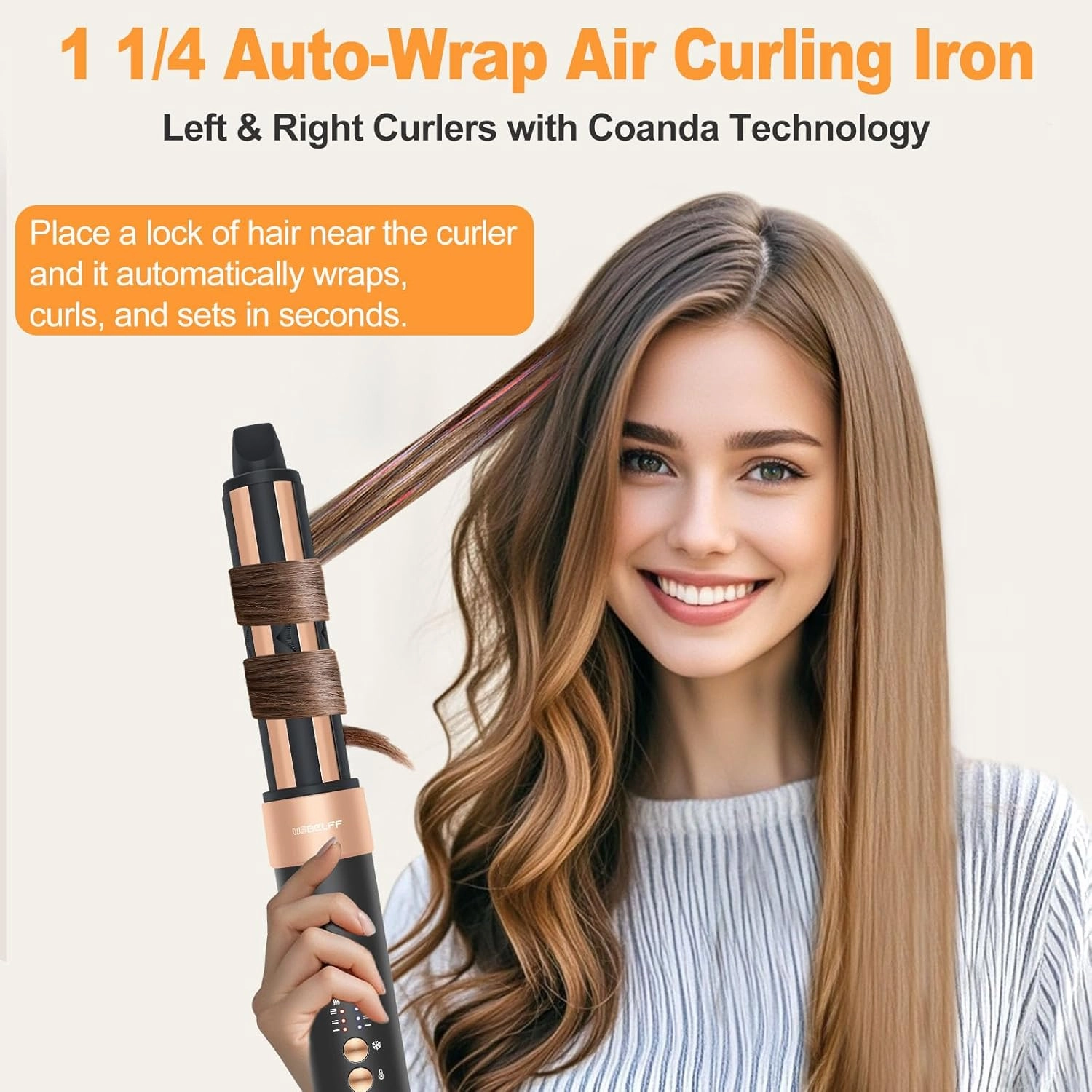 Air Styler Hair Dryer Brush - 110,000 RPM Flexible Hair Styler for Fast Drying/Rotating Curling/Volumizing/Straightening Auto Wrap Curlers, High-Speed Oval Blow Brush Hair Dryer (Black-Golden)