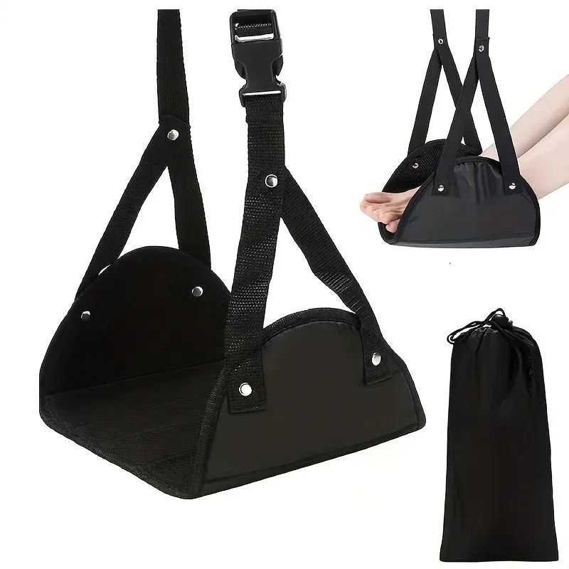 Airplane Footrest With Adjustable Strap - Portable Hammock Leg Rest for Comfortable Travel