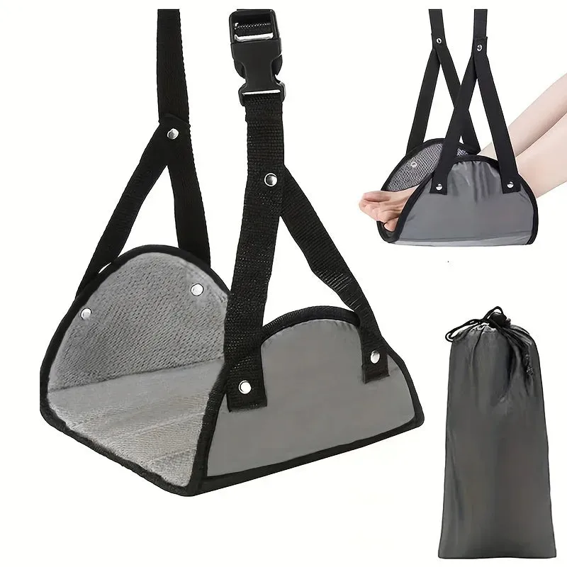 Airplane Footrest With Adjustable Strap - Portable Hammock Leg Rest for Comfortable Travel