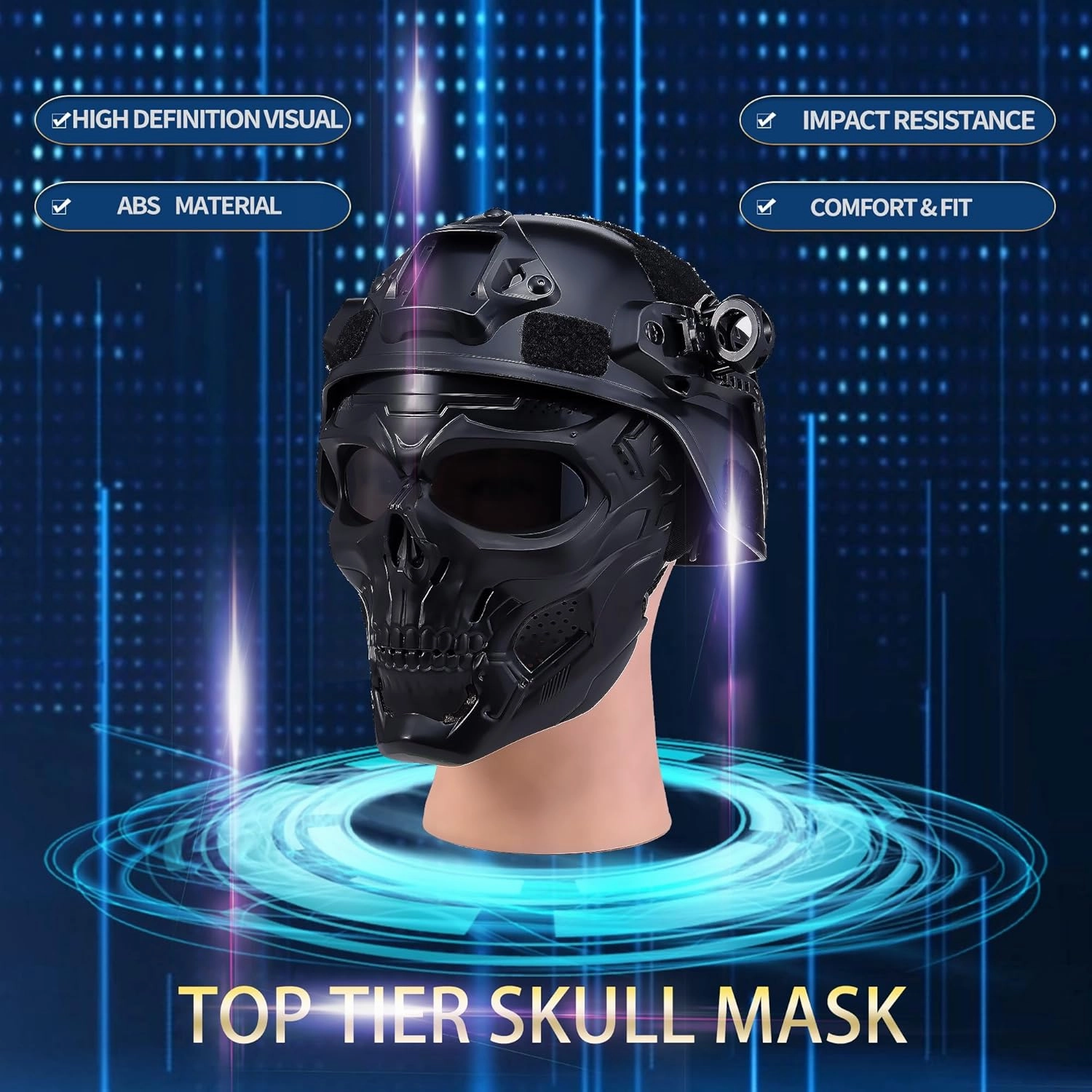Airsoft Helmet and Mask, Tactical Full Face Skull Mask, Military Paintball Helmet with NVG Mount,and Side Rail - Complete Airsoft Gear