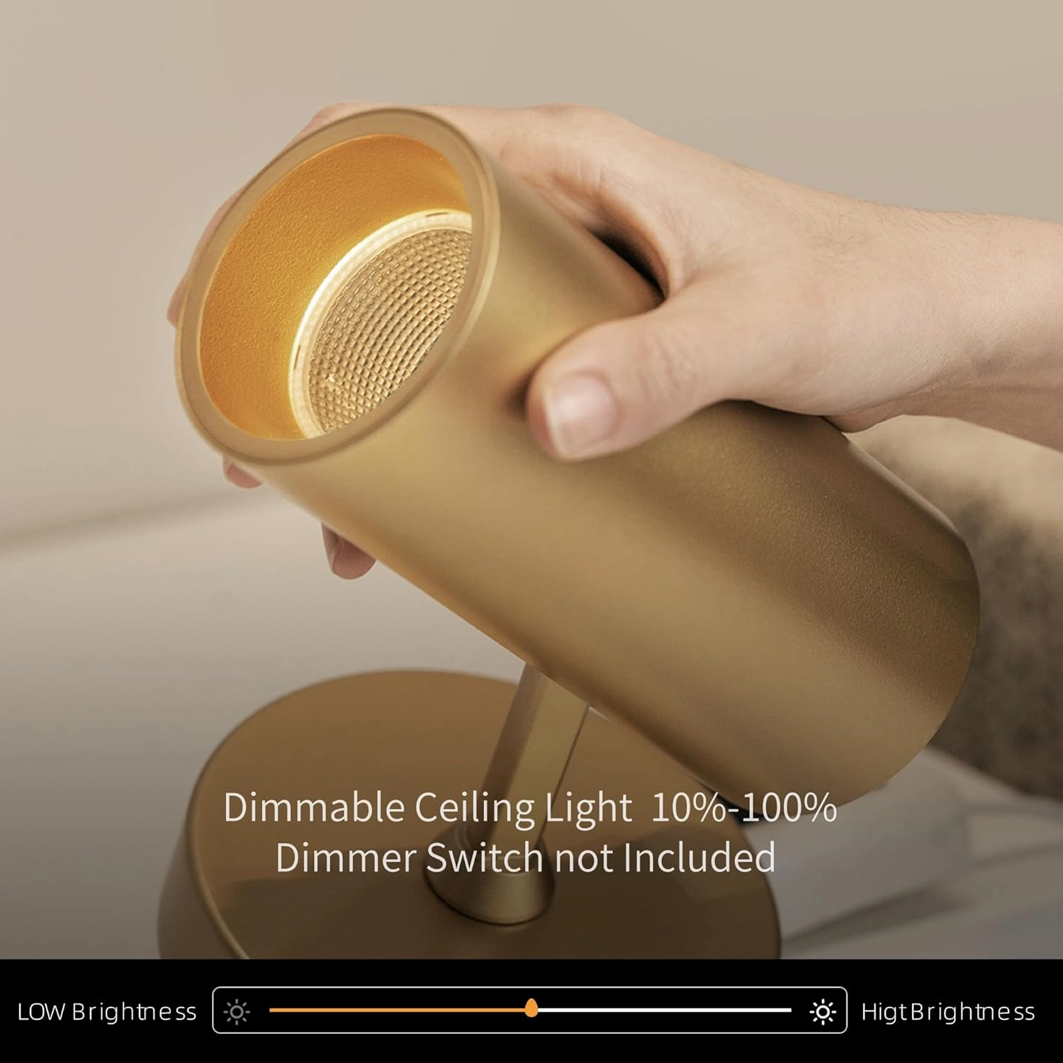 Aisilan 9W LED Gold Directional Dimmable Ceiling Spotlight Indoor, Anti-Glare Adjustable Angle Wired Spot Light for Picture, Bedroom and Kitchen - Warm Light 3000K, CRI 97 Flicker-Free