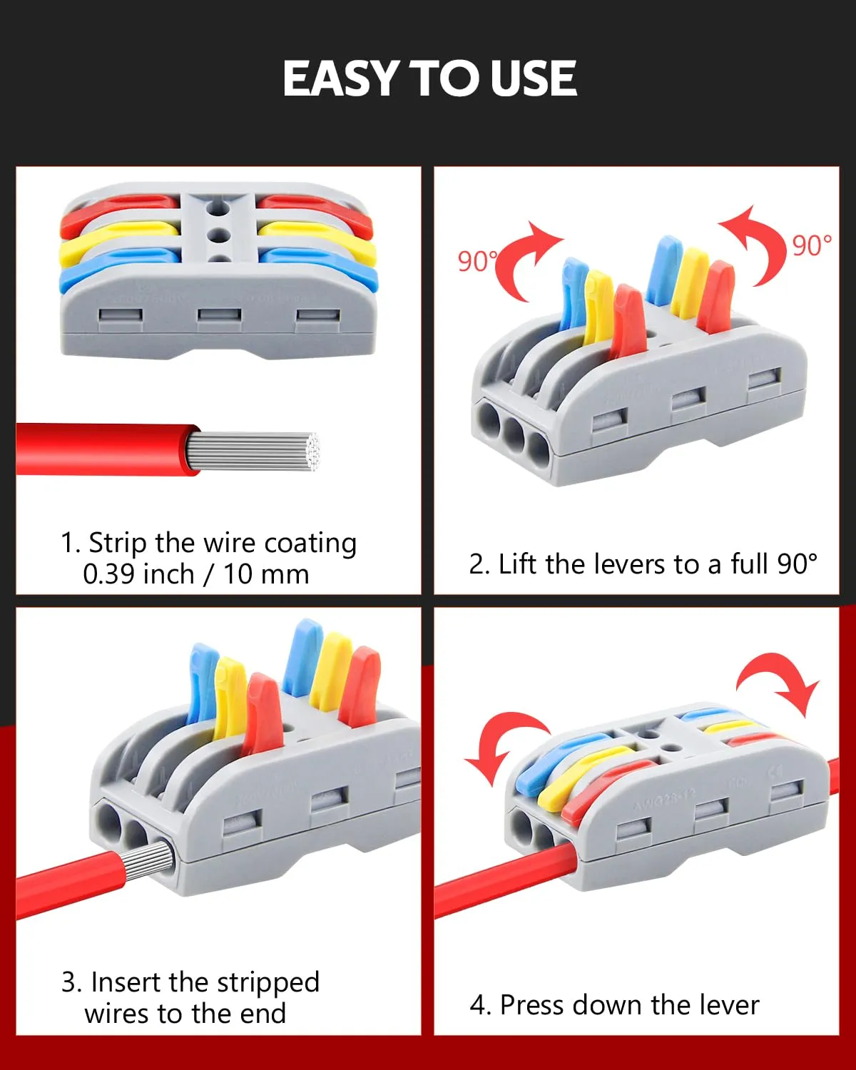 ALITOVE Electrical Connectors 50pcs Quick Connect 3 Wire Connectors Push in Lever Nuts Compact Inline Splice Terminals for Wire Splicing Project, 28-12 AWG, 3 in 3 Out