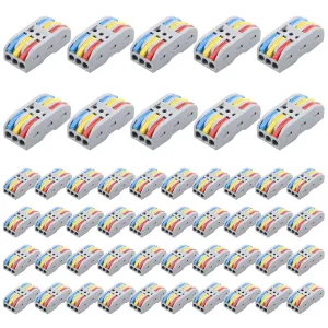 ALITOVE Electrical Connectors 50pcs Quick Connect 3 Wire Connectors Push in Lever Nuts Compact Inline Splice Terminals for Wire Splicing Project, 28-12 AWG, 3 in 3 Out