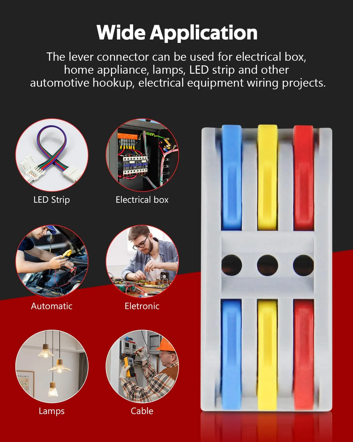 ALITOVE Electrical Connectors 50pcs Quick Connect 3 Wire Connectors Push in Lever Nuts Compact Inline Splice Terminals for Wire Splicing Project, 28-12 AWG, 3 in 3 Out