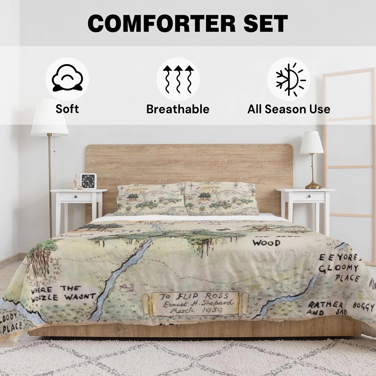 Allenjoy Twin Size Honey-Loving Bear Comforter Set Children's Literature Bed Bedding Sets Bedroom Decor with 1 Pillow Sham SC00076-005