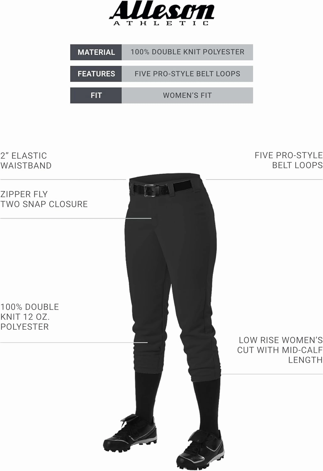 Alleson Athletic Women's Fastpitch/Softball Belt Loop Pant – Stretch Fabric, Moisture-Wicking, and Pro-Style Fit