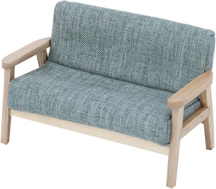 Alomejor 1:12 Dollhouse Miniature Mini Toy Furniture Model Japanese Wooden Armchair Fabric Sofa(Grey Green)