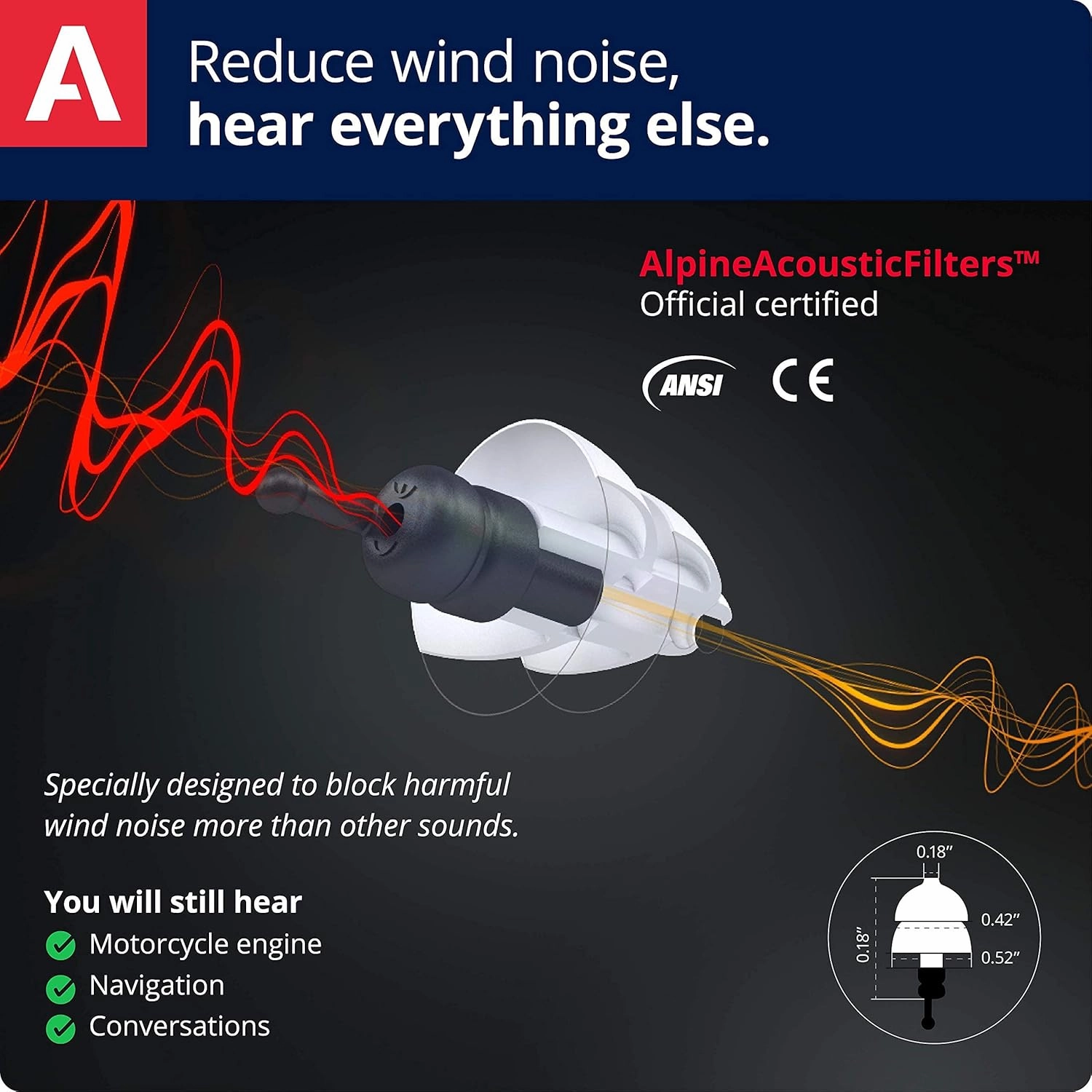 ALPINE HEARING PROTECTION MotoSafe Tour Reusable Ear Plugs – Motorcycle Ear Plugs – Noise Reduction & Ear Protection - Motorcycle Earplugs for Touring & Motorways - Hypoallergenic Reusable Earplugs