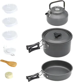Aluminum pan Set, Camping Hiking Cookware Set Outdoor Portable Picnic Cookware Kit Alumina Pot Frying Pan Set Travel Cooking Accessory