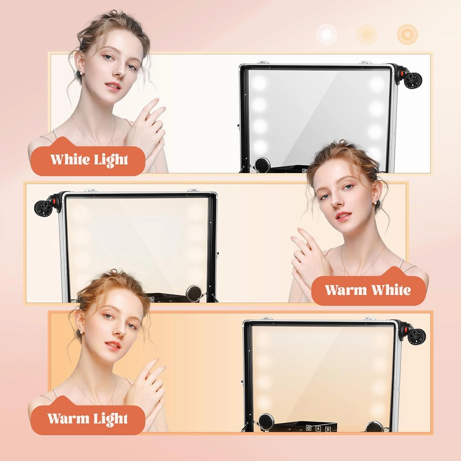 Aluminum Trolley Makeup Train Case with Led Light Rolling Makeup Case with Legs Suitcase Vanity with Lights with Stand Mirror Makeup Vanity Station