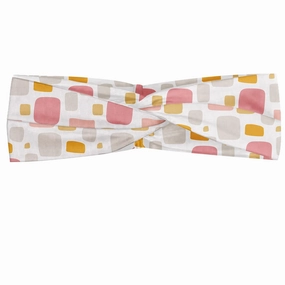 Ambesonne Abstract Headband Set of 2, Continuous Sketchy Shapes Pastel Tones Illustration, Knotted Elastic Hair Band Accessory for Women Everyday Use, M-L, Coral Multicolor