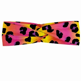 Ambesonne Animal Print Headband Set of 2, Modern Wild Leopard Skin Spots Dots on Ombre Colored Backdrop, Knotted Elastic Hair Band Accessory for Women Everyday Use, M-L, Black Fuchsia Multicolor