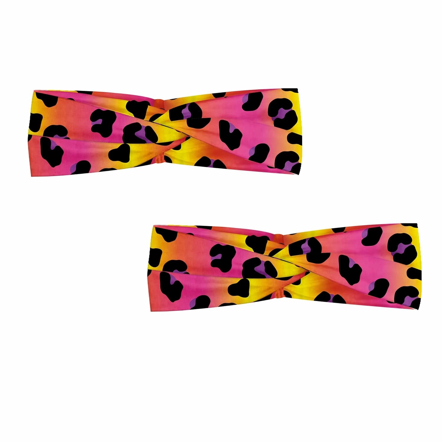 Ambesonne Animal Print Headband Set of 2, Modern Wild Leopard Skin Spots Dots on Ombre Colored Backdrop, Knotted Elastic Hair Band Accessory for Women Everyday Use, M-L, Black Fuchsia Multicolor