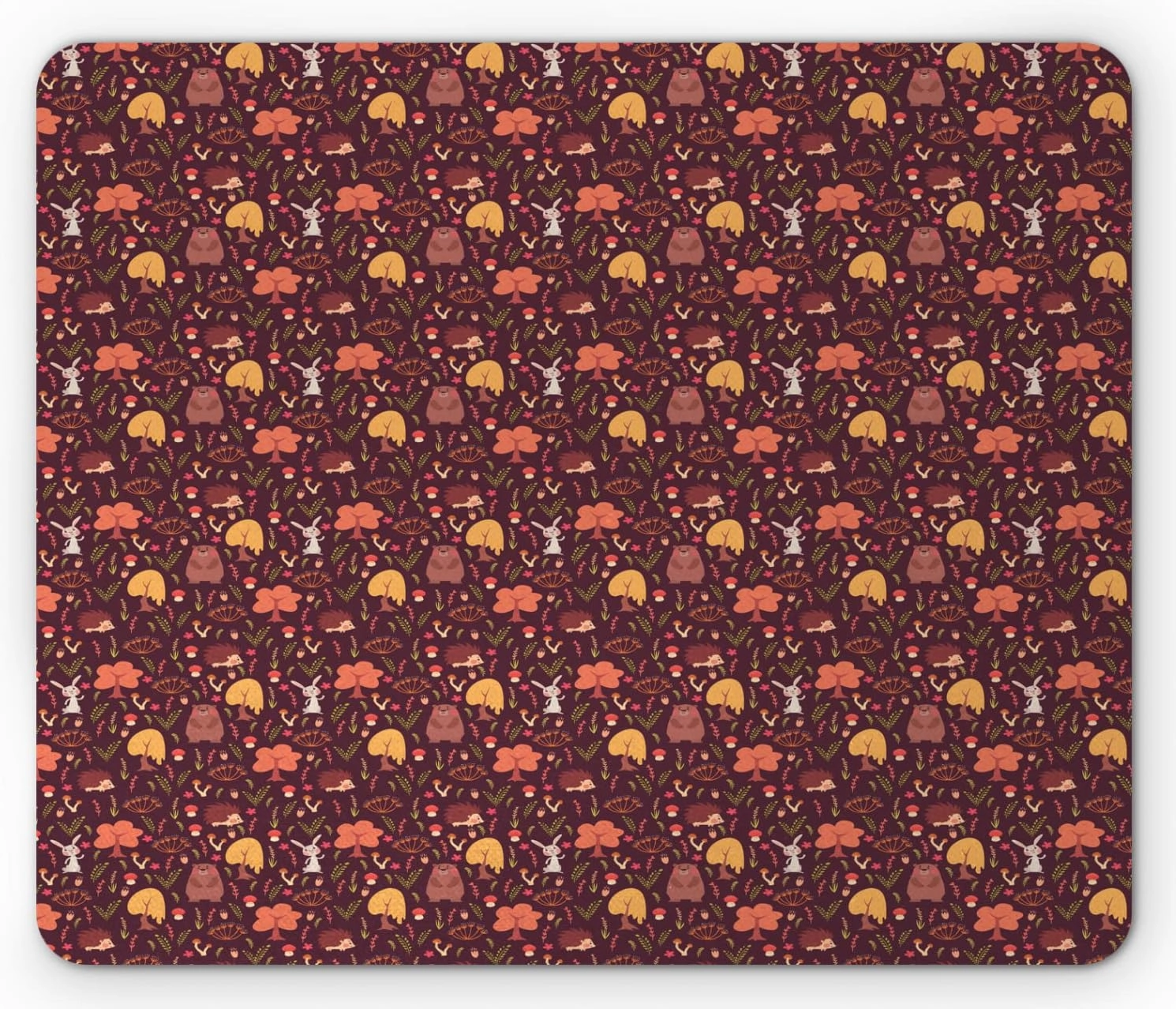 Ambesonne Autumn Mouse Pad, Funny Forest Animals Fall Buddies Bear Rabbit Hedgehog Woodland Friends, Rectangle Non-Slip Rubber Mousepad, Standard Size, Maroon and Multicolor