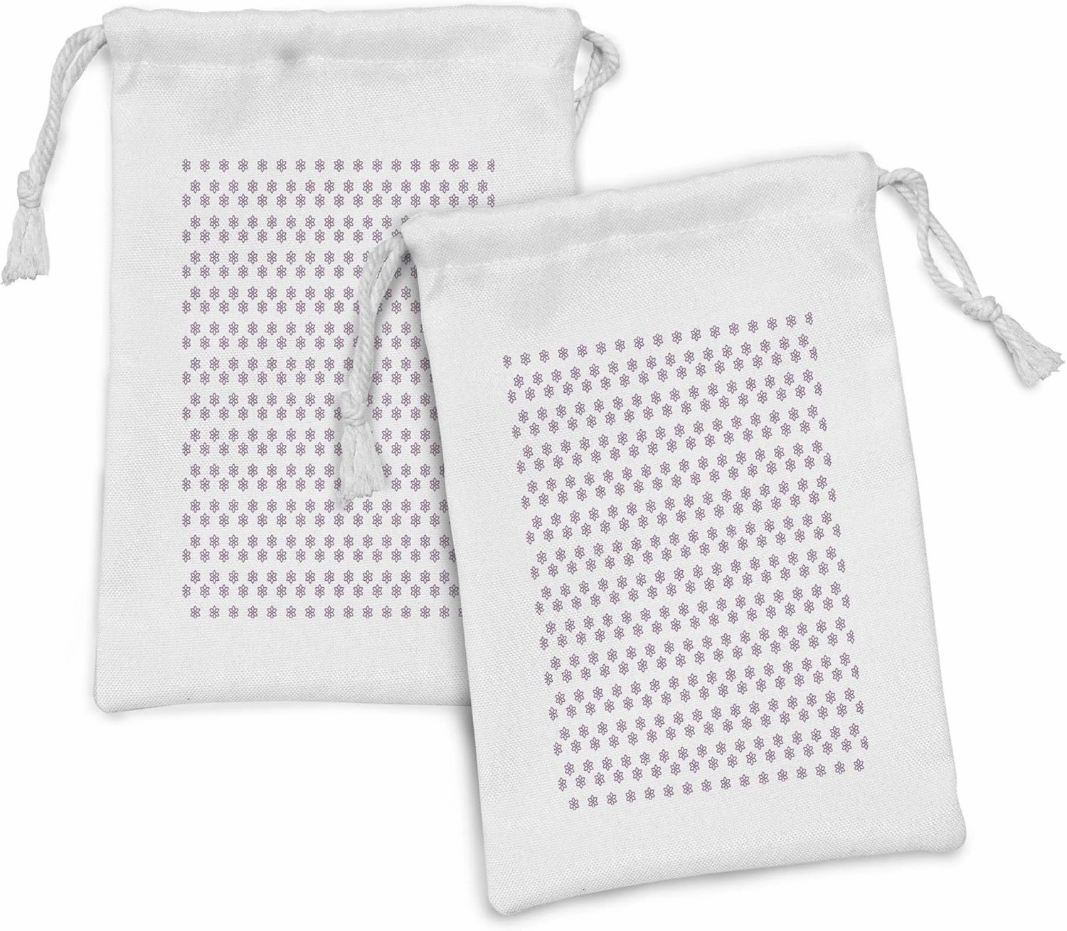 Ambesonne Floral Fabric Pouch Set of 2, Repetitive Minimalist Flowery Ornaments in Monochrome Style on Plain Background, Small Drawstring Bag for Toiletries Masks and Favors, 9" x 6", Mauve and White
