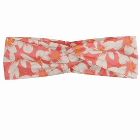 Ambesonne Flower Headband Set of 2, Rhythmic Frangipani Spring Garden Blossom Theme in Pastel Tones Pattern, Knotted Elastic Hair Band Accessory for Women Everyday Use, M-L, Coral Marigold Eggshell