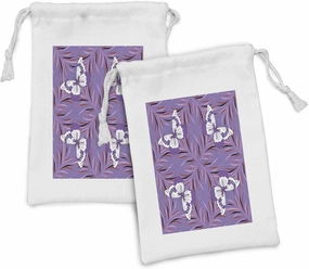 Ambesonne Mauve Fabric Pouch Set of 2, Exquisite Butterfly Animal with Wings Illustration Print, Small Drawstring Bag for Toiletries Masks and Favors, 9" x 6", Lavender and White