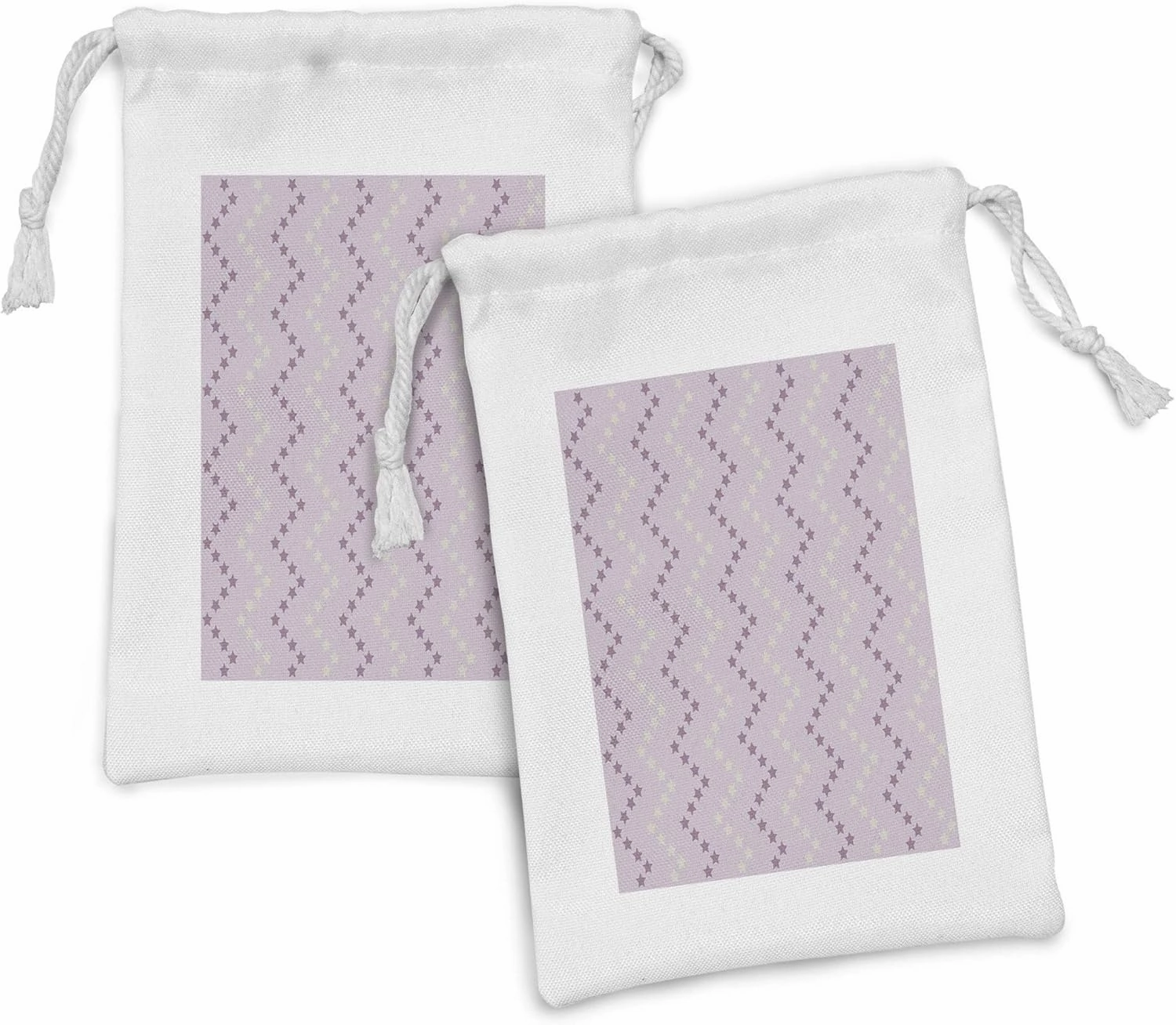 Ambesonne Mauve Fabric Pouch Set of 2, Zig Zag Stars Striped Pattern in Pastel Color Ranking Choice Print, Small Drawstring Bag for Toiletries Masks and Favors, 9" x 6", Yellow and Lilac