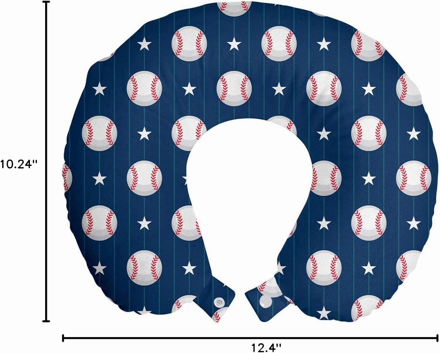 Ambesonne Sports Travel Pillow Neck Rest, Baseball Patterns on Vertical Striped Background Stars Design, Memory Foam Traveling Accessory for Airplane and Car, 12", Blue Red